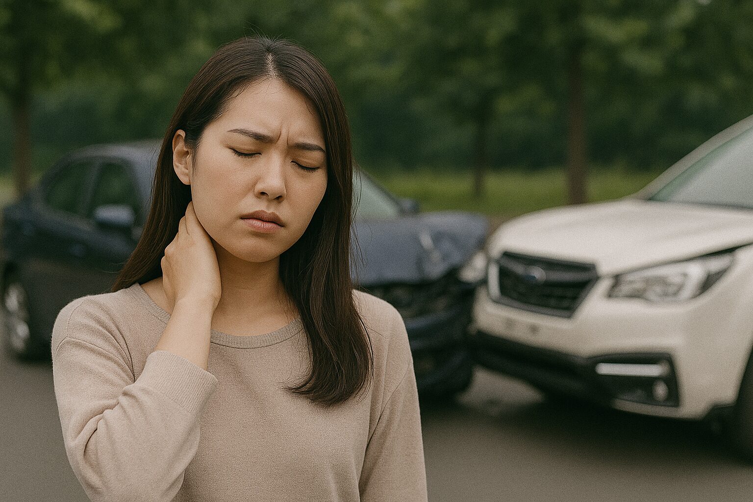 首の痛みに悩む患者の様子|長浜市