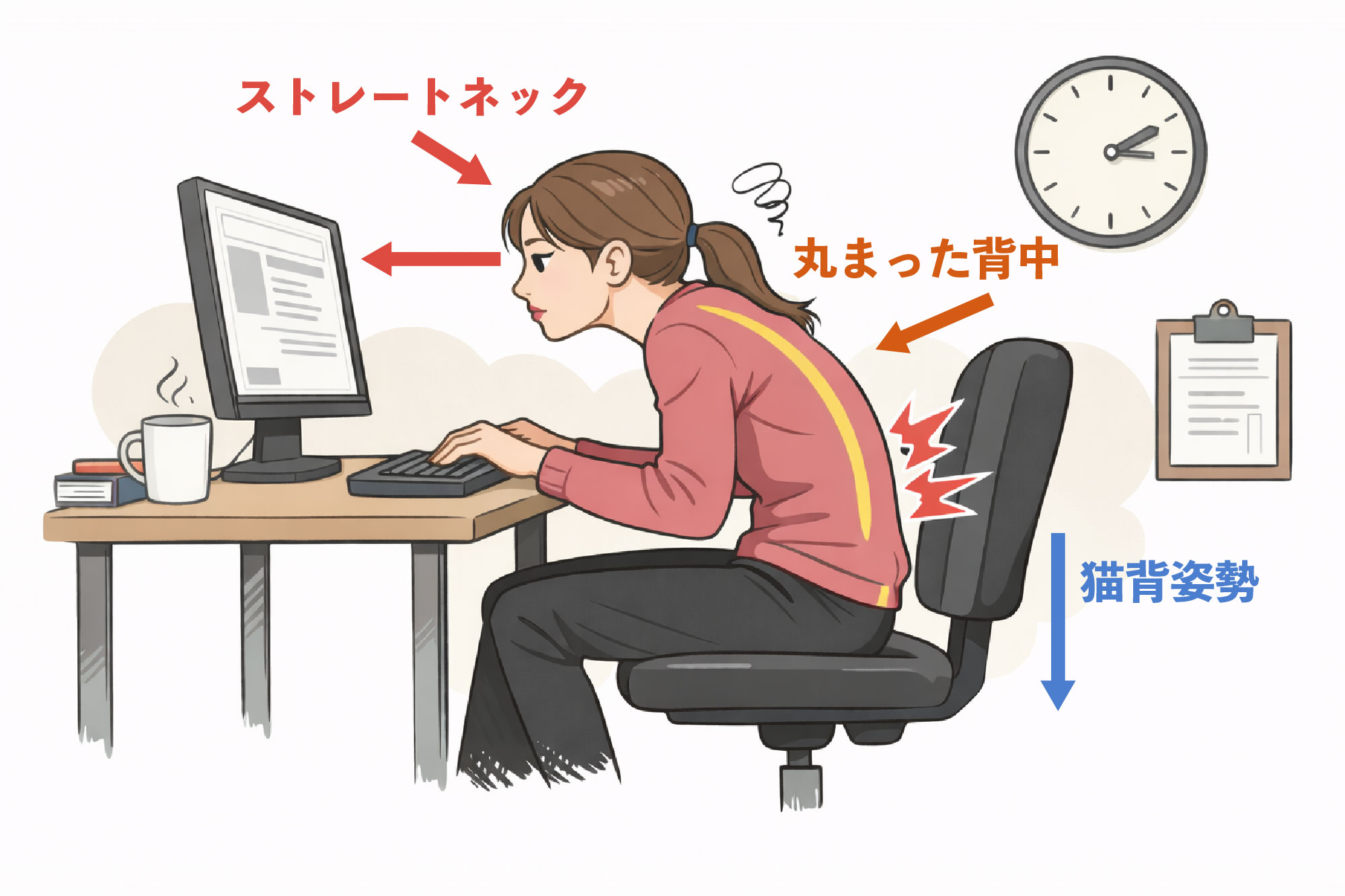 肩こりの原因となる猫背姿勢